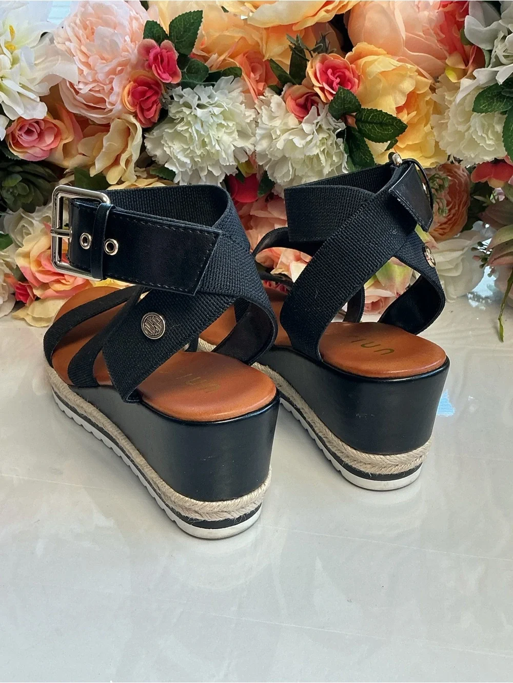Unisa Unpaygee-J Black Espadrille Platform Wedge Sandals Size 8.5M